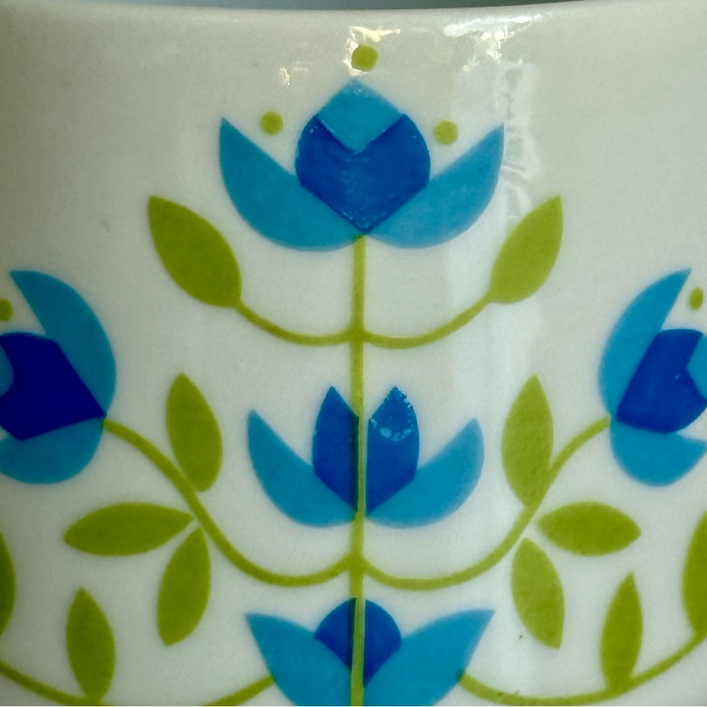 Vintage Blue and Green Ceramic Mug with Floral Design - Picture 8 of 11